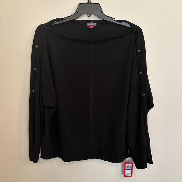 Vince Camuto Snap Trim Dolman Sleeve Black Dolman Sweater NWT - Picture 2 of 7